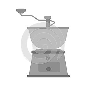 Mechanical coffee grinder, A device for grinding coffee beans by turning the knob, a gray coffee grinder in a flat style stylized