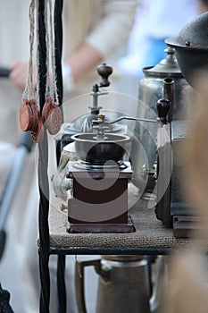 Mechanical coffee grinder. Soft focus.