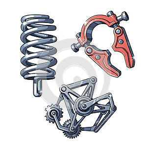 Mechanical Components: Spring, Clamp, and Linkage System