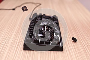 Mechanical computer keyboard with keys or keypads flying photo