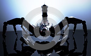 Mechanical dangerous scorpion concept posed an a reflective surface. photo
