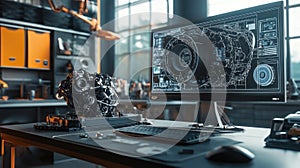 Mechanical Design and Engineering Workstation with 3D Engine Model