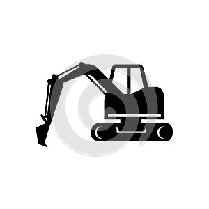 Mechanical digger or excavator icon black and white