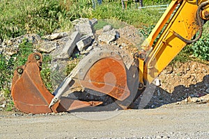 A mechanical diggers arm and bucket