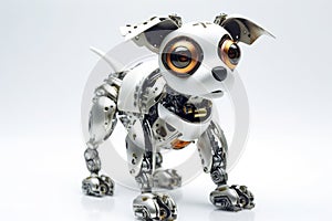 A mechanical dog android on a white background. Advanced technology. The notion of synthetic intellect. Generative AI