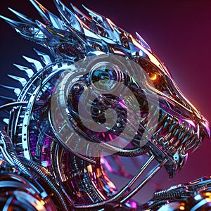 Mechanical Dragon: 3D Head Illustration