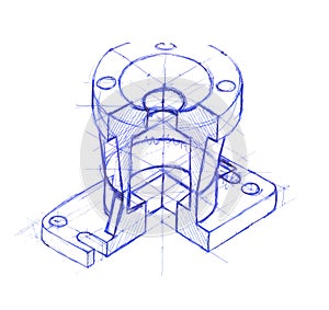 Mechanical engineering drawing. Sketch drawing engineering parts. Isolated illustration