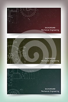 Mechanical engineering drawings on blackboard