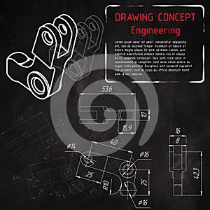 Mechanical engineering drawings on blackboard