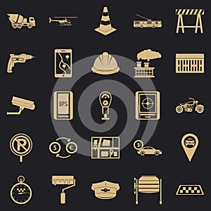 Mechanical engineering icons set, simple style