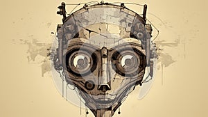 Mechanical Face Illustration: A Retro Sci-fi Robot With Expressive Character