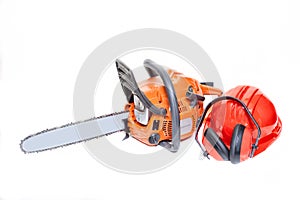 Mechanical gasoline powered chainsaw with protective gear