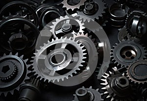 Mechanical Gears in Blurry Details Background. Perfect for Industrial Designs.