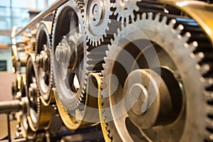 Mechanical gears wheels closeup view