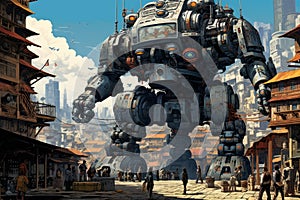 Mechanical Giant city robot. Generate Ai