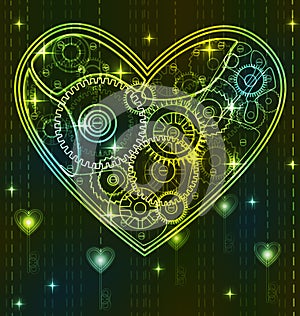 Mechanical green Valentine heart
