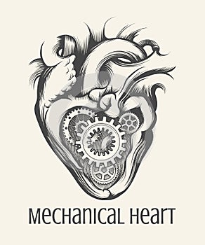 Mechanical Heart Retro Illustration