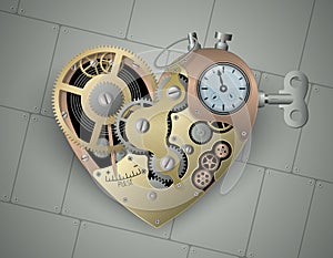 Mechanical heart in steampunk style. Vector illustration