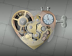 Mechanical heart in steampunk style. Vector illustration