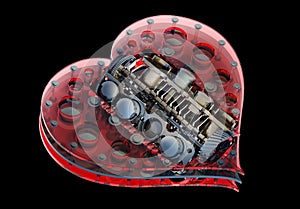 Mechanical heart V8 isolated on black