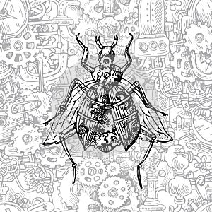 Mechanical insect. Hand drawn beautiful vector illustration