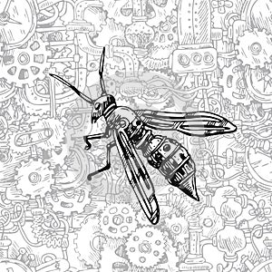 Mechanical insect. Hand drawn beautiful vector illustration