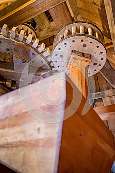Mechanical interior of an old fashioned flour mill the netherlands