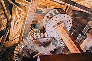 Mechanical interior of an old fashioned flour mill the netherlands