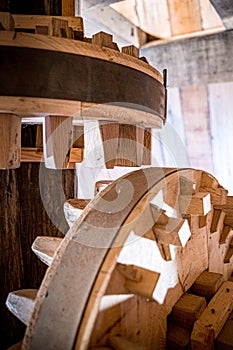 Mechanical interior of an old fashioned flour mill the netherlands