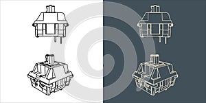 Mechanical keyboard switch wireframe blueprint set