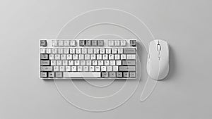 Mechanical keyboard and wireless mouse on a light gray background