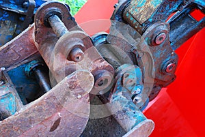 Mechanical metal links of a bulldozer digger excavator bucket