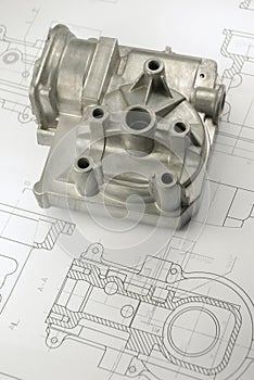 Mechanical part on engineering drawing