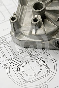 Mechanical part on engineering drawing