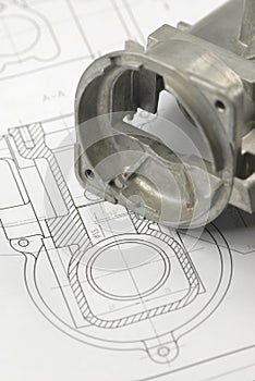 Mechanical part on engineering drawing