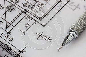 Mechanical pencil on drawing