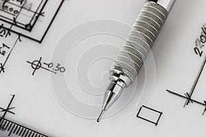 Mechanical pencil on drawing