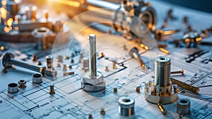 Mechanical Precision: Components on Technical Blueprints