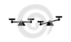 Mechanical scales icon in black. Justice, law scale. Value, solution and rationality balance. Vector on isolated white background