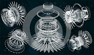 Mechanical scheme, vector illustration set