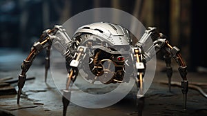 Mechanical spider robot with microscopic actuators and articulated legs. Representation of bio-inspired robotics