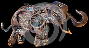 Mechanical Steampunk Industrial Elephant Isolated