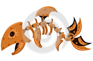 Mechanical steampunk style fish on white background. Vector illustration.