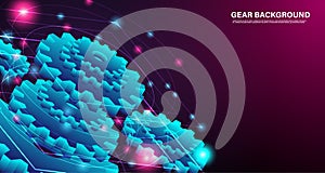 Mechanical technology Gears. Abstract vector  3d modern illustration on blue - dark purple background. Mechanical technology