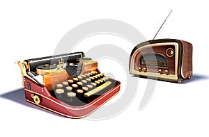 Mechanical typewriter and radio