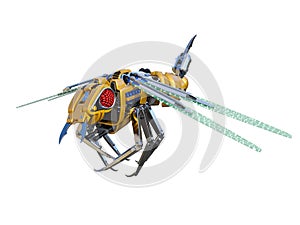 Mechanical wasp robot isolated on the white background.