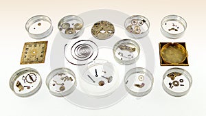 Mechanical watch movement disassembled