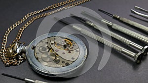 Mechanical watch repair. Process repair a part on a mechanical watch