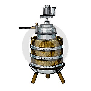 Mechanical wine press engraving raster