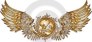 Mechanical wings in steampunk style with clockwork.